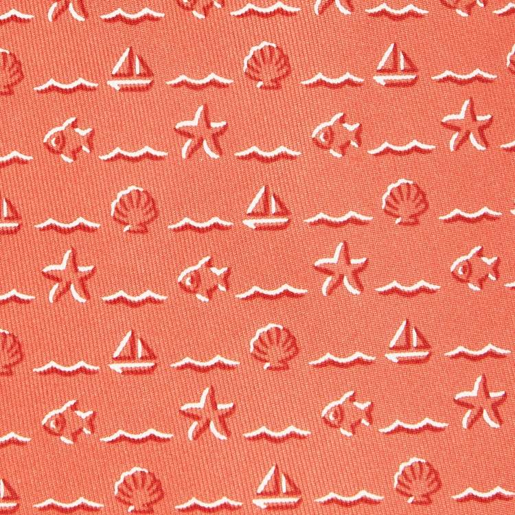 Pre Owned Hermes Orange Nautical Seashell Print Silk Classic Tie