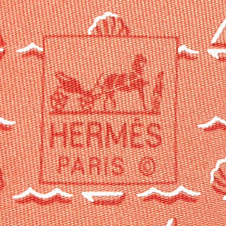 Pre Owned Hermes Orange Nautical Seashell Print Silk Classic Tie