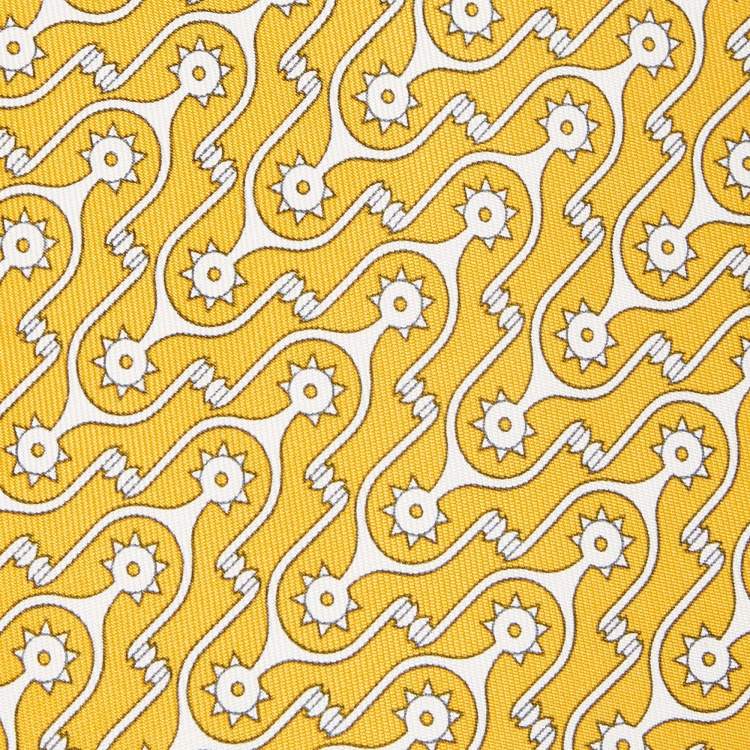 Pre Owned Hermes Yellow Printed Silk Traditional Tie