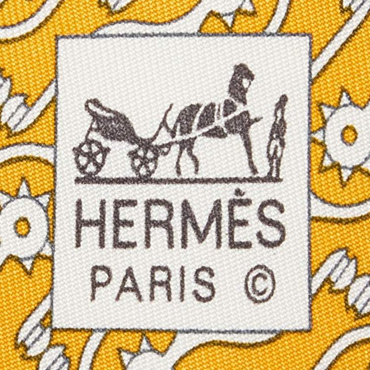 Pre Owned Hermes Yellow Printed Silk Traditional Tie