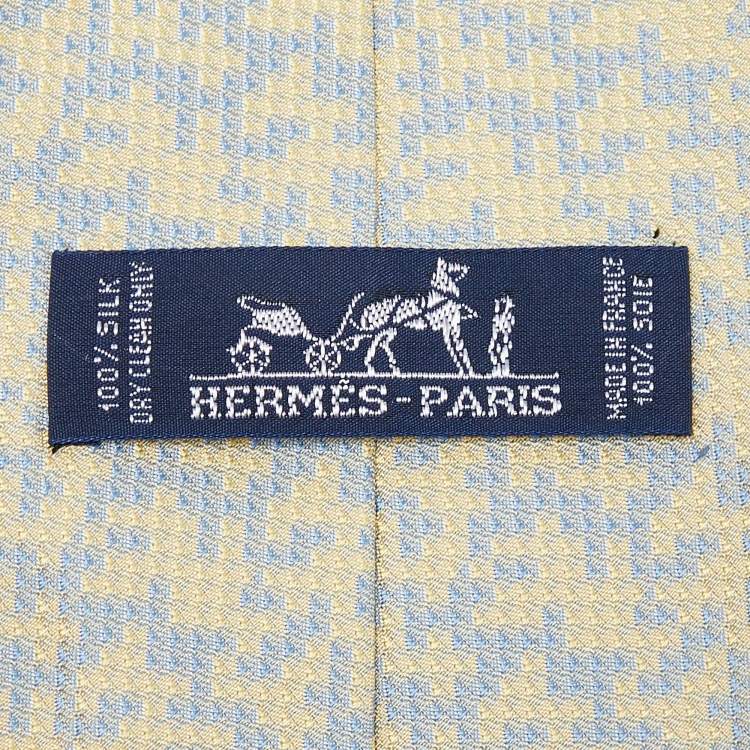 Pre Owned Hermes Light Yellow/Blue Abstract Pattern Silk Tie