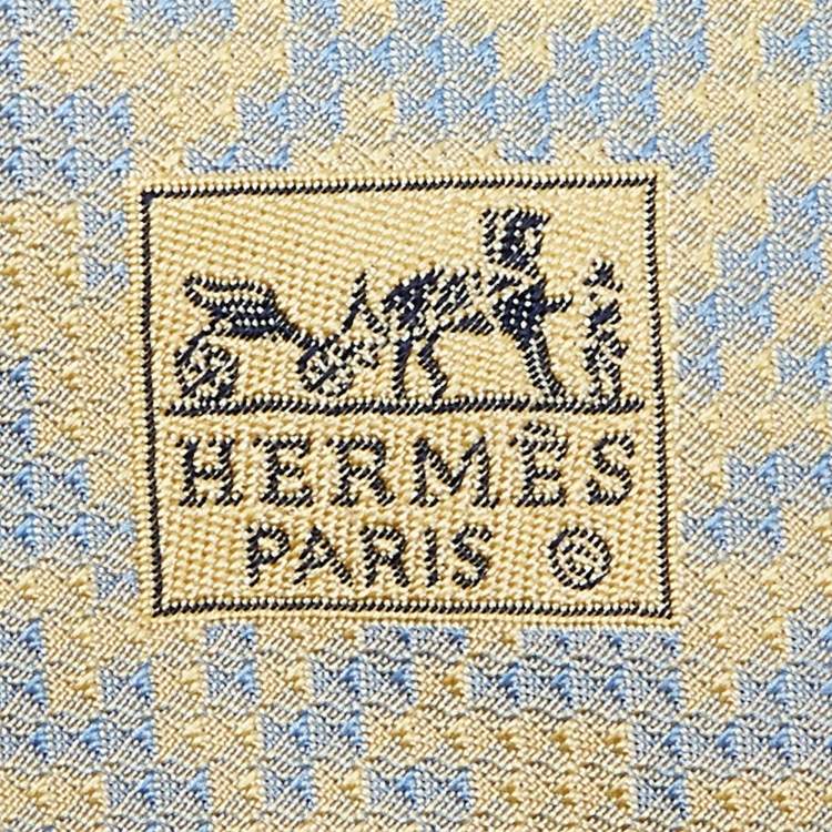 Pre Owned Hermes Light Yellow/Blue Abstract Pattern Silk Tie