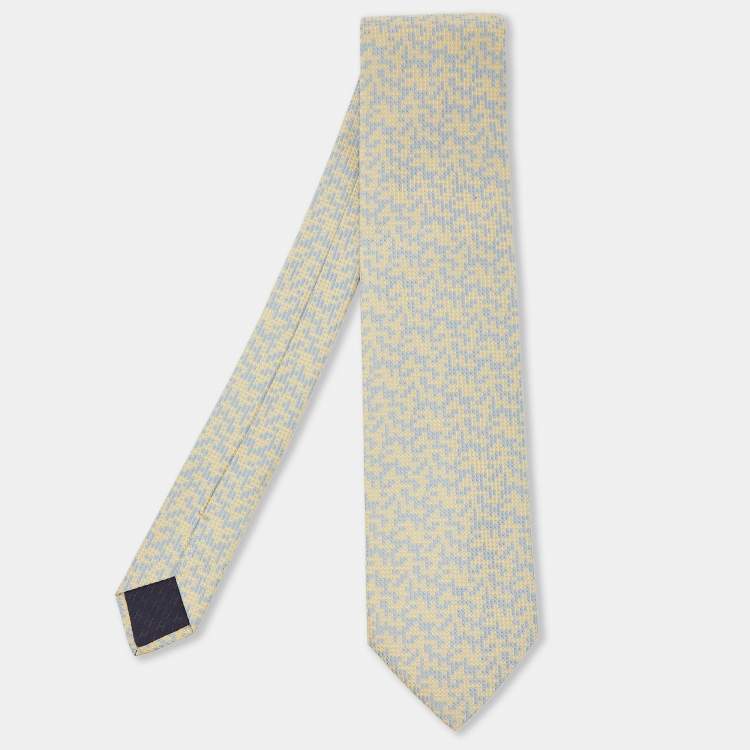 Pre Owned Hermes Light Yellow/Blue Abstract Pattern Silk Tie