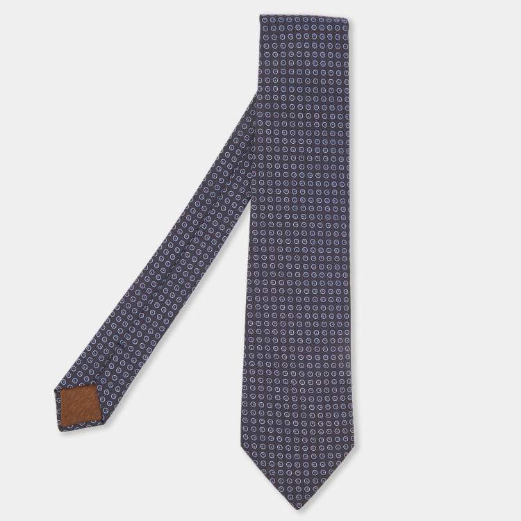 Pre Owned Hermes Brown/Blue Circle Pattern Silk Tie