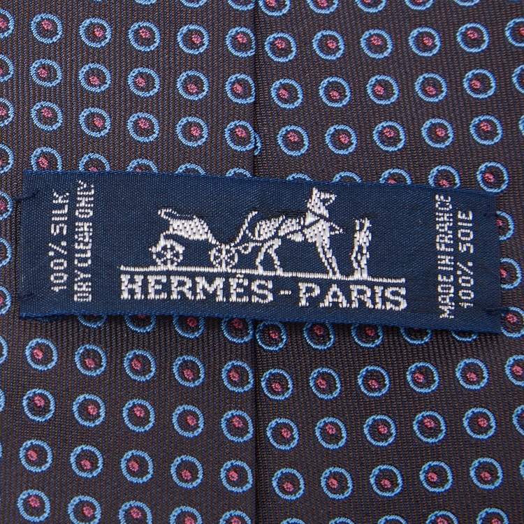 Pre Owned Hermes Brown/Blue Circle Pattern Silk Tie