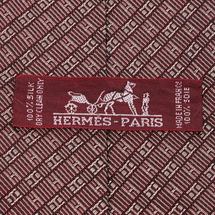 Pre Owned Hermes Maroon H Pattern Silk Tie