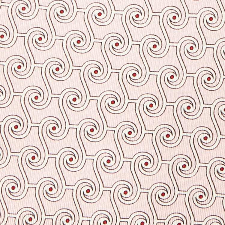 Pre Owned Hermès Light Pink Geometric Print Silk Traditional Tie