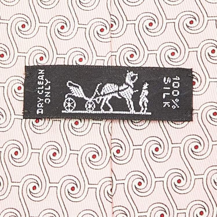 Pre Owned Hermès Light Pink Geometric Print Silk Traditional Tie