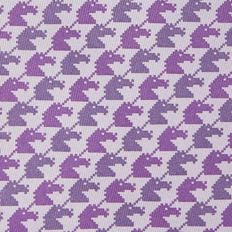 Pre Owned Hermes Purple Pixel Animal Print Silk Traditional Tie 