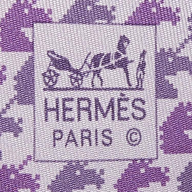 Pre Owned Hermes Purple Pixel Animal Print Silk Traditional Tie 