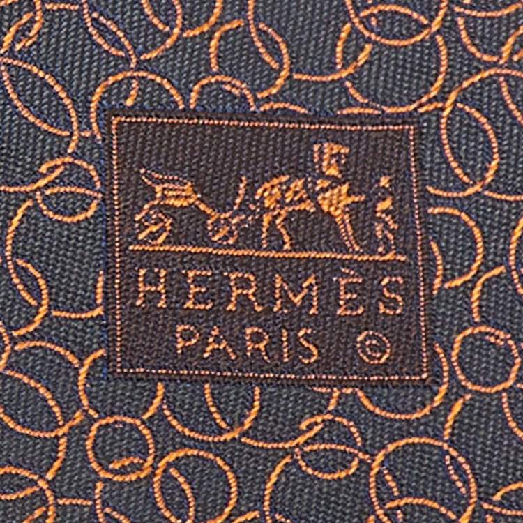 Pre Owned Hermes Midnight Blue Interlinked Ring Pattern Silk Tie