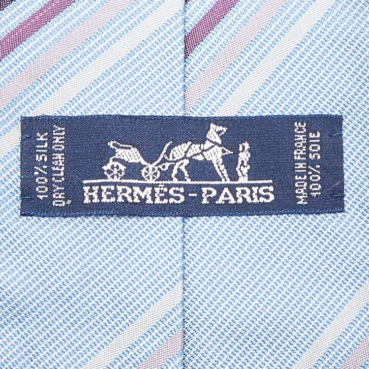 Pre Owned Hermès Blue Diagonal Stripe Pattern Silk Tie