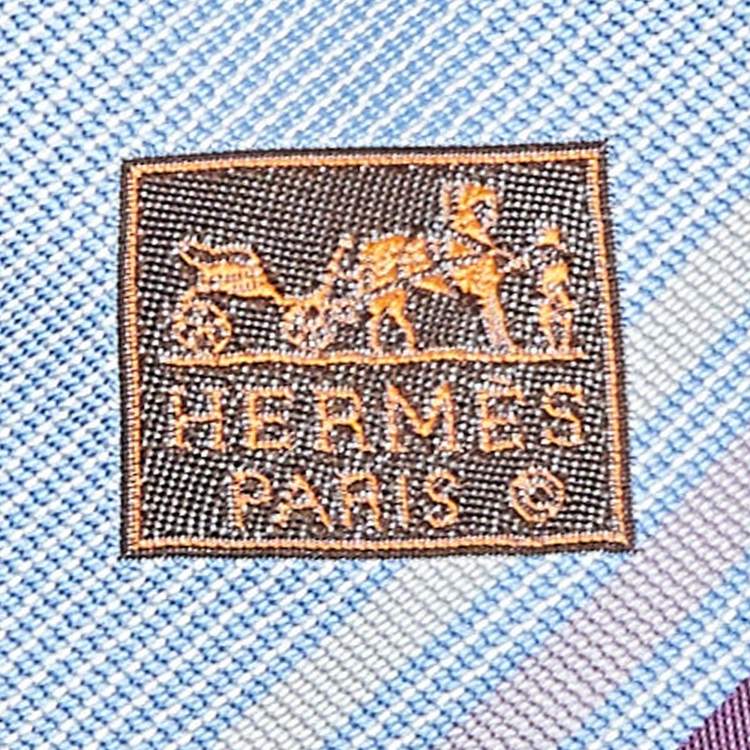 Pre Owned Hermès Blue Diagonal Stripe Pattern Silk Tie
