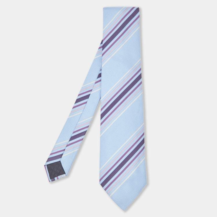 Pre Owned Hermès Blue Diagonal Stripe Pattern Silk Tie
