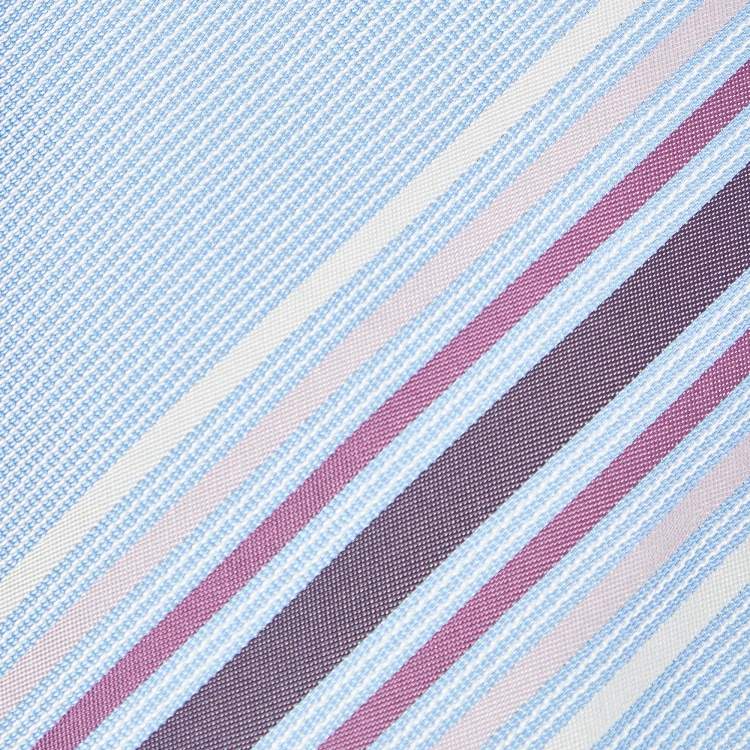 Pre Owned Hermès Blue Diagonal Stripe Pattern Silk Tie