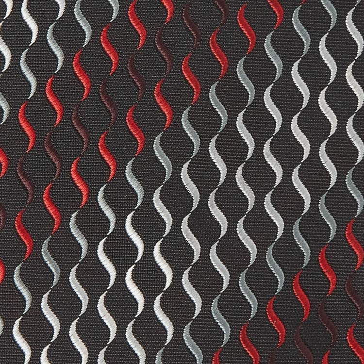 Pre Owned Hermès Black Wave Pattern Silk Classic Tie