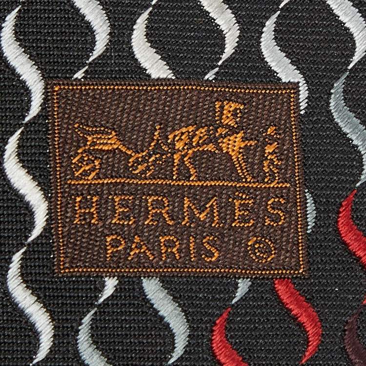 Pre Owned Hermès Black Wave Pattern Silk Classic Tie