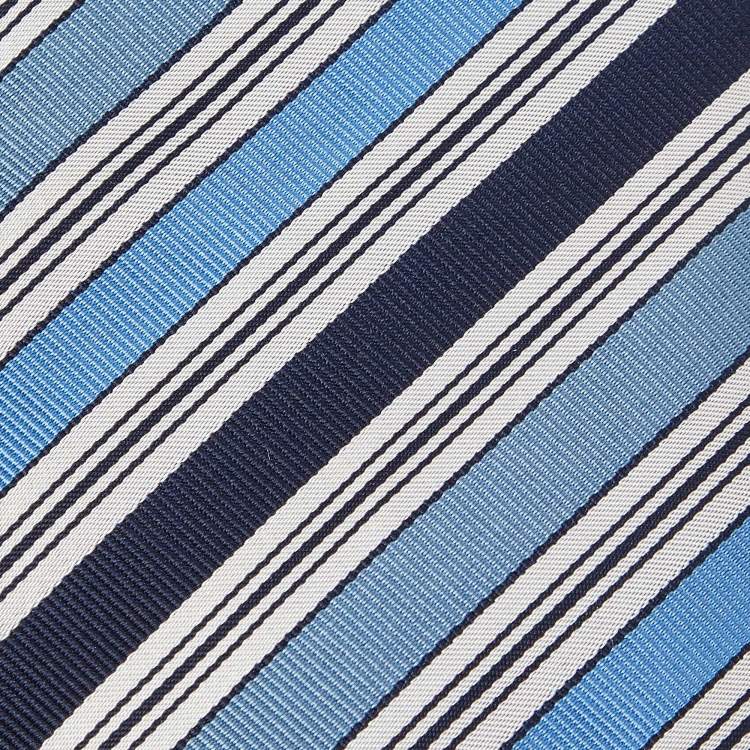 Pre Owned Hermès Blue Diagonal Stripe Pattern Silk Classic Tie