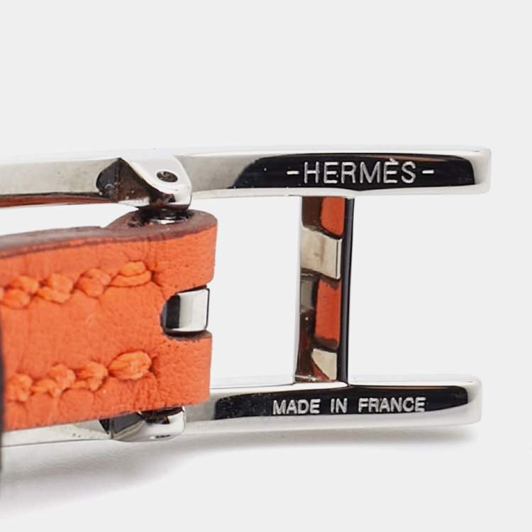 Pre Owned Hermes Behapi Leather Palladium Plated Bracelet