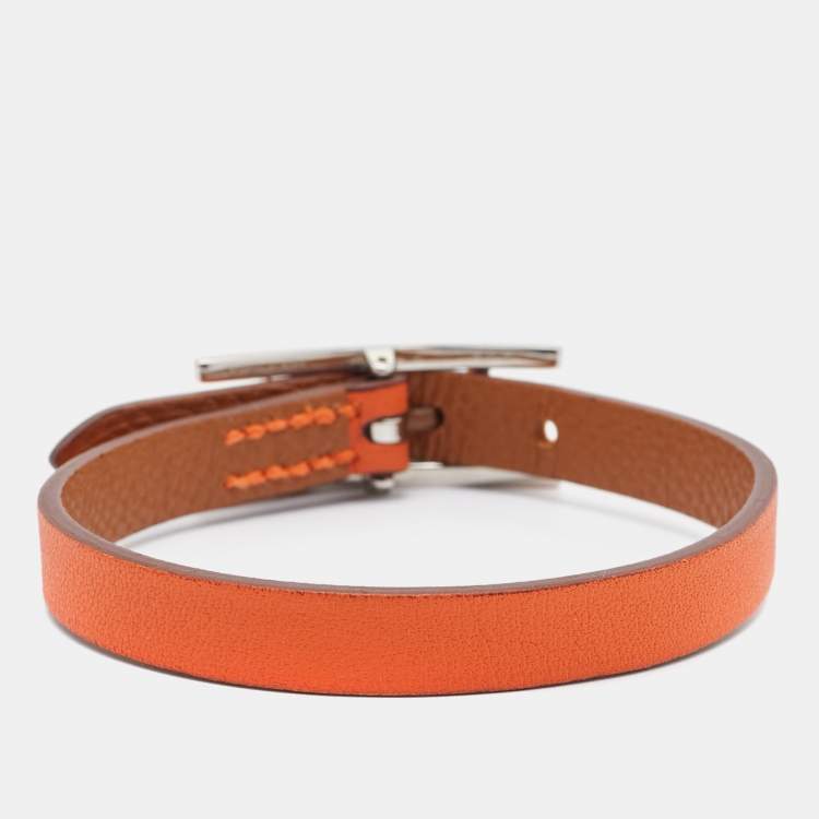 Pre Owned Hermes Behapi Leather Palladium Plated Bracelet