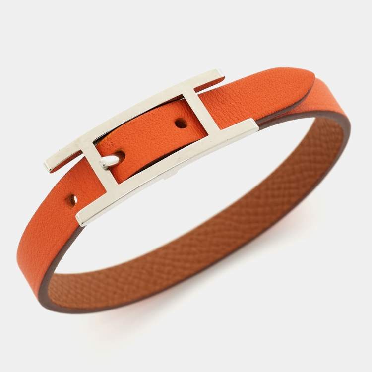 Pre Owned Hermes Behapi Leather Palladium Plated Bracelet