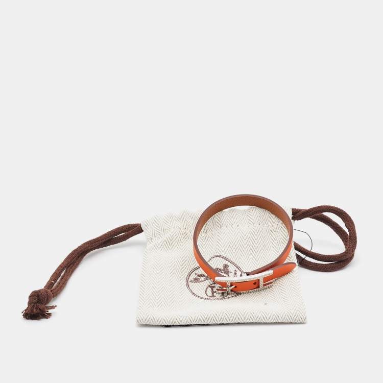 Pre Owned Hermes Behapi Leather Palladium Plated Bracelet