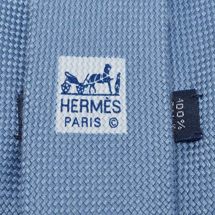 Pre Owned Hermes Blue Basket Weave Silk Traditional Tie