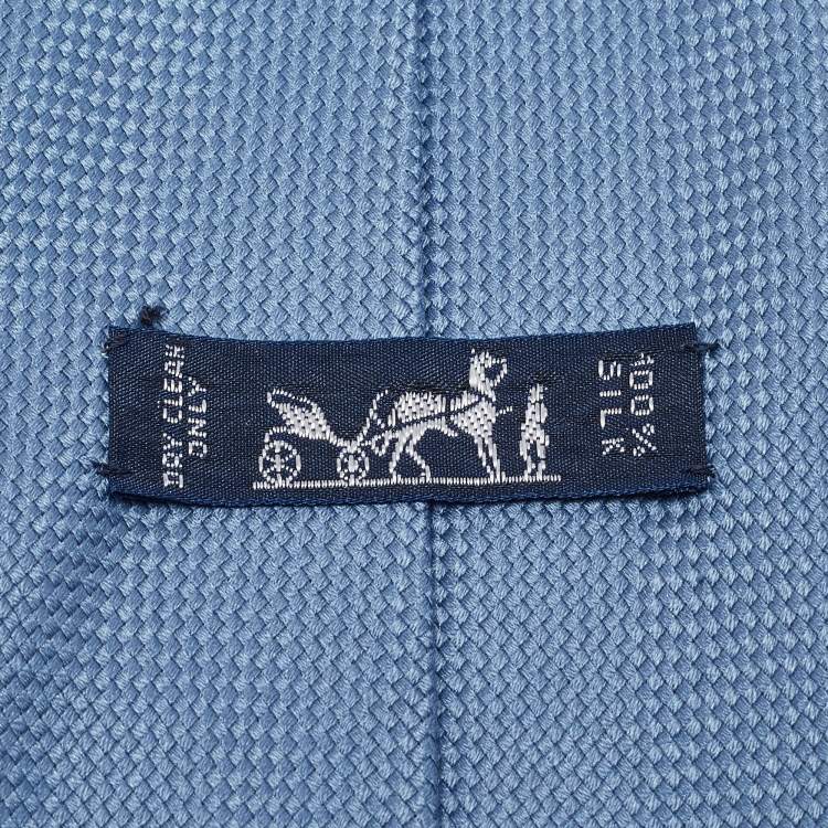 Pre Owned Hermes Blue Basket Weave Silk Traditional Tie
