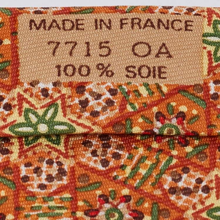 Pre Owned Hermès Orange France Star Print Silk Traditional Tie