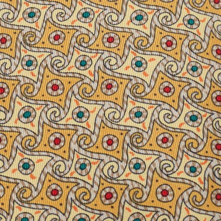 Pre Owned Hermès Yellow Whimsical Pinwheel Print Silk Traditional Tie