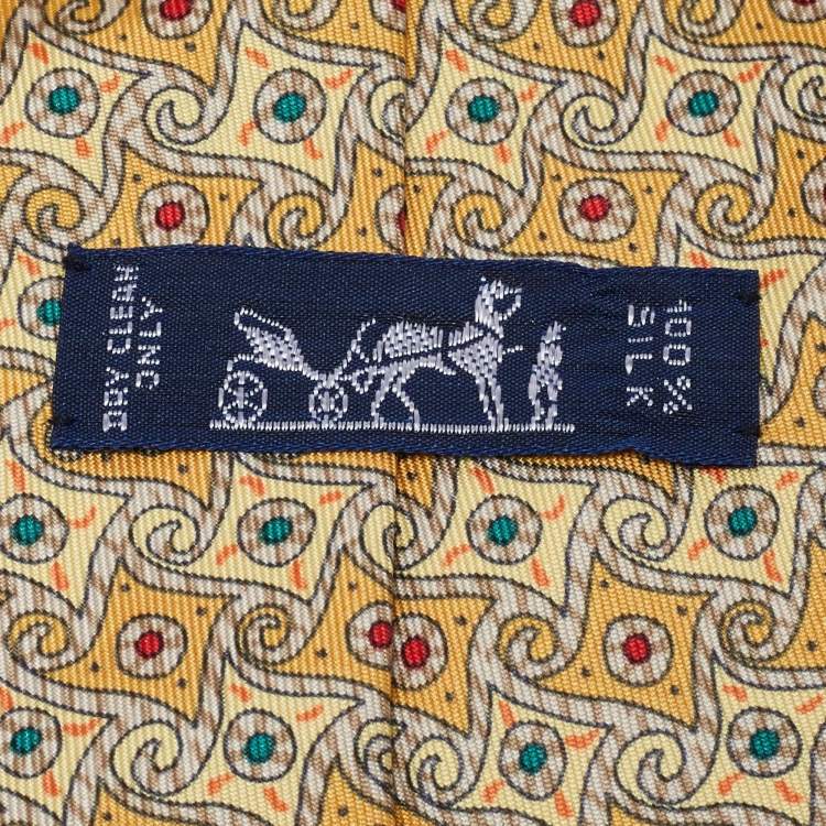 Pre Owned Hermès Yellow Whimsical Pinwheel Print Silk Traditional Tie