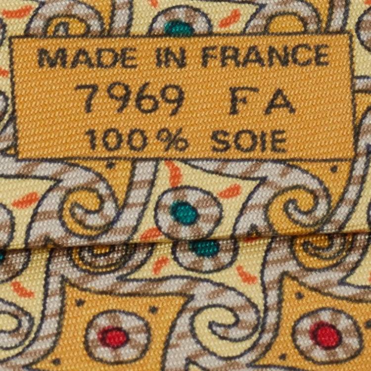 Pre Owned Hermès Yellow Whimsical Pinwheel Print Silk Traditional Tie