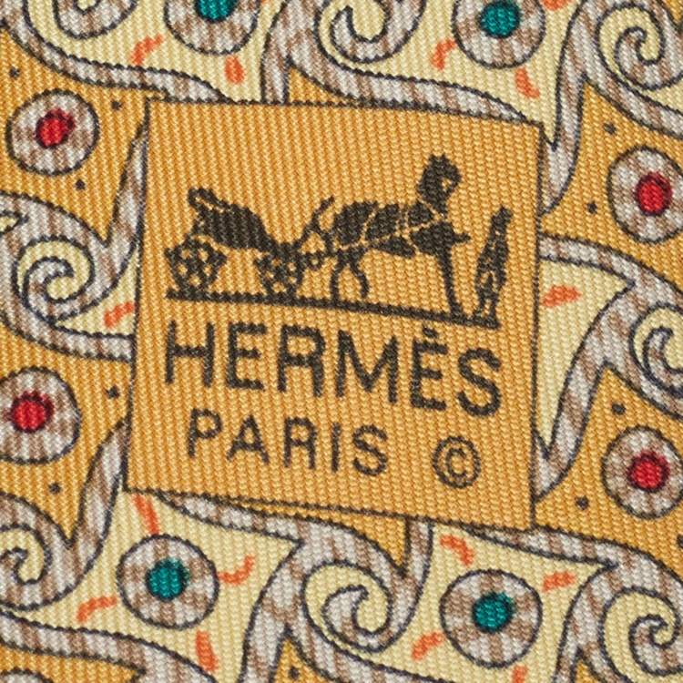 Pre Owned Hermès Yellow Whimsical Pinwheel Print Silk Traditional Tie