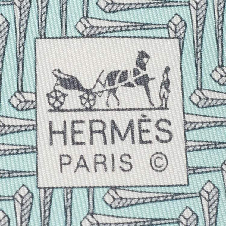 Pre Owned Hermès Mint Blue Herringbone Print Silk Traditional Tie