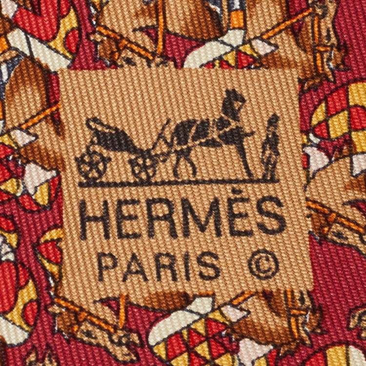 Pre Owned Hermès Red Jockey Horses Print Silk Traditional Tie