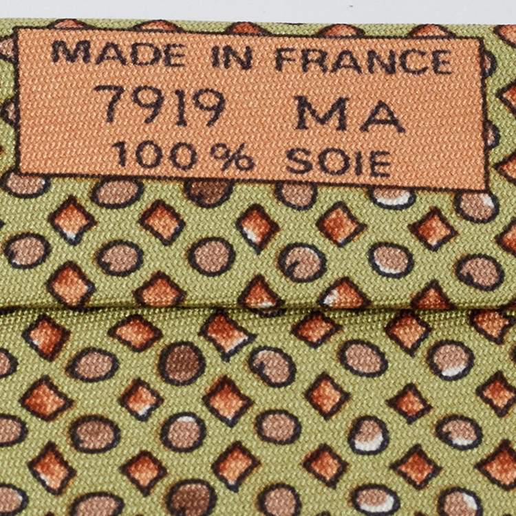 Pre Owned Hermès Green Geometric Shape Print Silk Traditional Tie