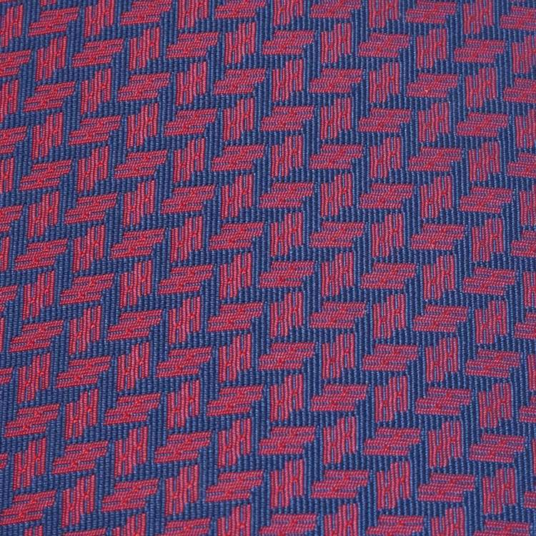 Pre Owned Hermes Blue/Red H Pattern Jacquard Silk Tie