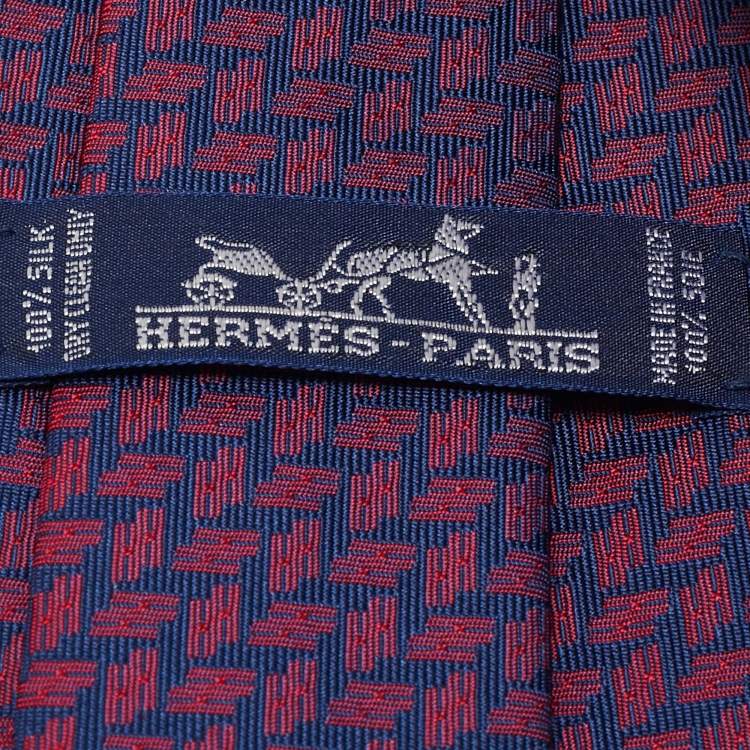 Pre Owned Hermes Blue/Red H Pattern Jacquard Silk Tie