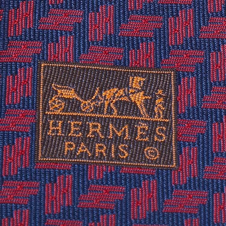Pre Owned Hermes Blue/Red H Pattern Jacquard Silk Tie