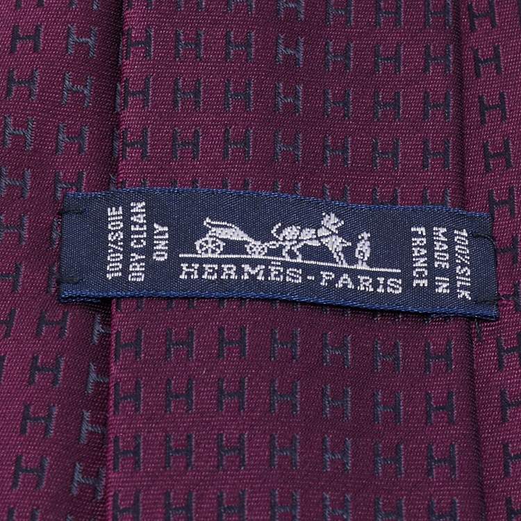 Pre Owned Hermès Purple H patterned Jacquard Silk Tie 