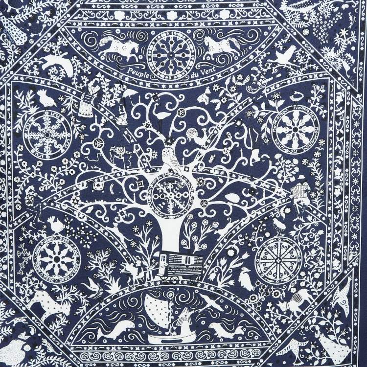 Pre Owned Hermes Blue Peuple du Vent Silk Bandana Scarf