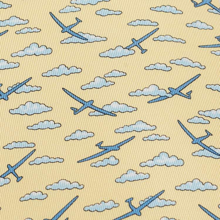 Pre Owned Hermès Yellow Airplane Cloud Print Silk Traditional Tie
