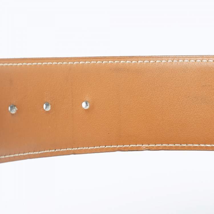 Pre Owned Hermes Noir/Natural Chamonix and Swift Leather Constance Reversible Belt 90 CM