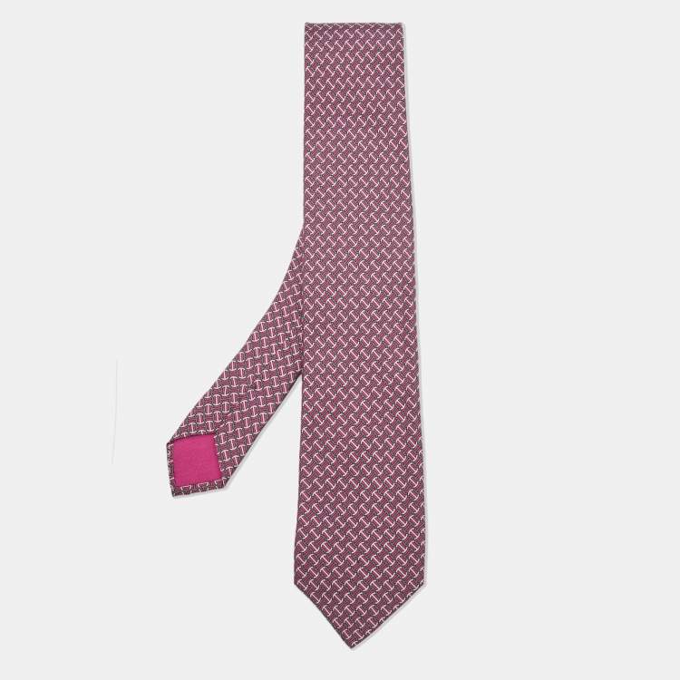 مملوكة مسبقًا Hermes Purple/Grey H Logo Print Silk Classic Tie