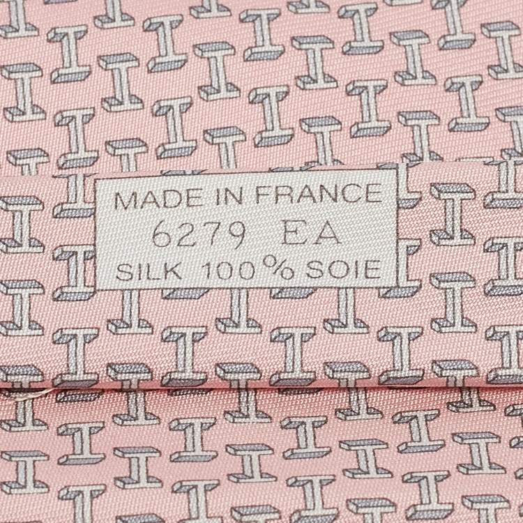 Pre Owned Hermès Light Pink H Print Silk Tie