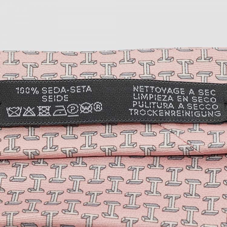 Pre Owned Hermès Light Pink H Print Silk Tie