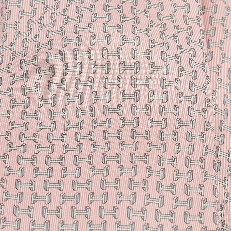 Pre Owned Hermès Light Pink H Print Silk Tie
