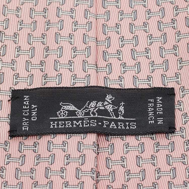 Pre Owned Hermès Light Pink H Print Silk Tie
