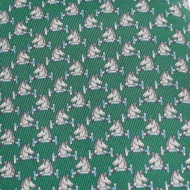 Pre Owned Hermès Green Cheval Au Bar Print Silk Tie