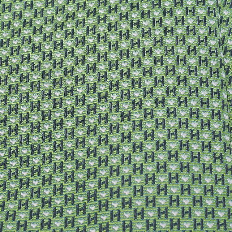 Pre Owned Hermes Green H Love Jacquard Silk Tie